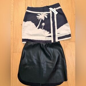COMMENSE NWT PAIR SMALL SKIRTS black faux leather and tropical neutral